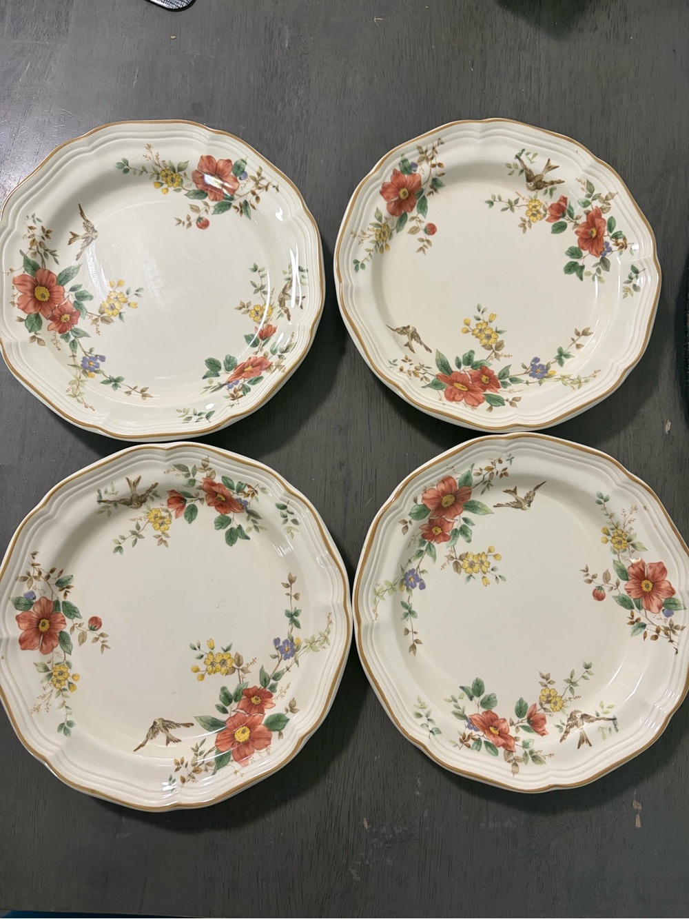 Mikasa Floral Dinner Plates in Cream with Red and Green Accents (Set of 4)